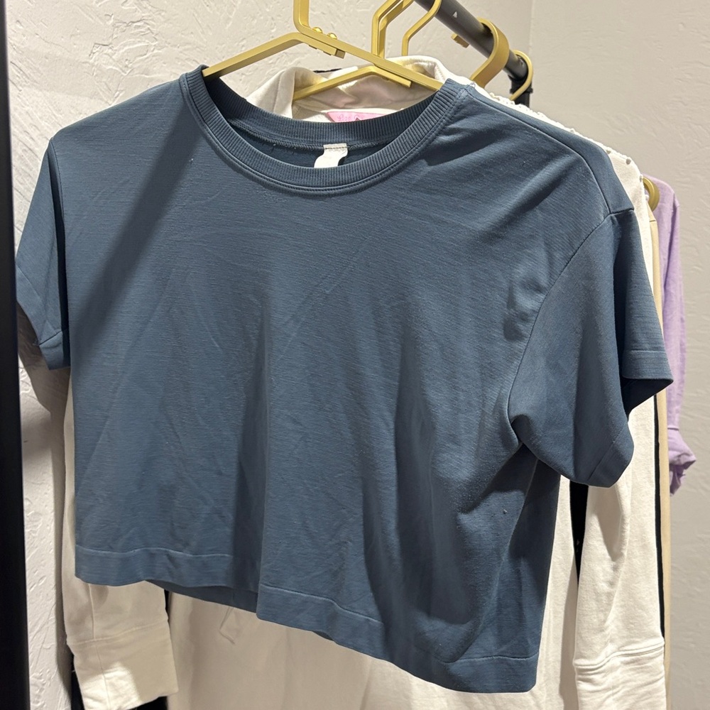 Avocado Slate Blue Crop Top